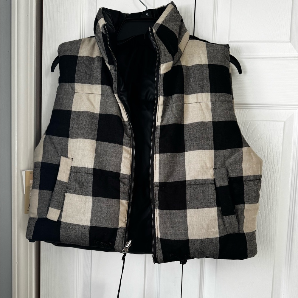 New -Reversible Plaid Puffer Vest